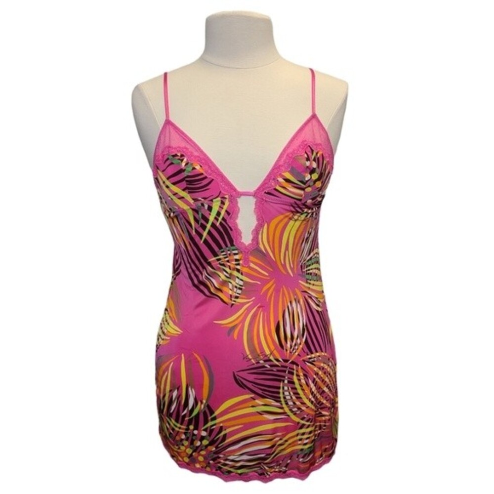 Victorias Secret Very Sexy Pink Tropical Babydoll Slip Dress M